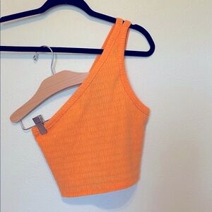 American Eagle Outfitters AE Orange Asymmetrical Ribbed Crop Tank Y2K Colorful